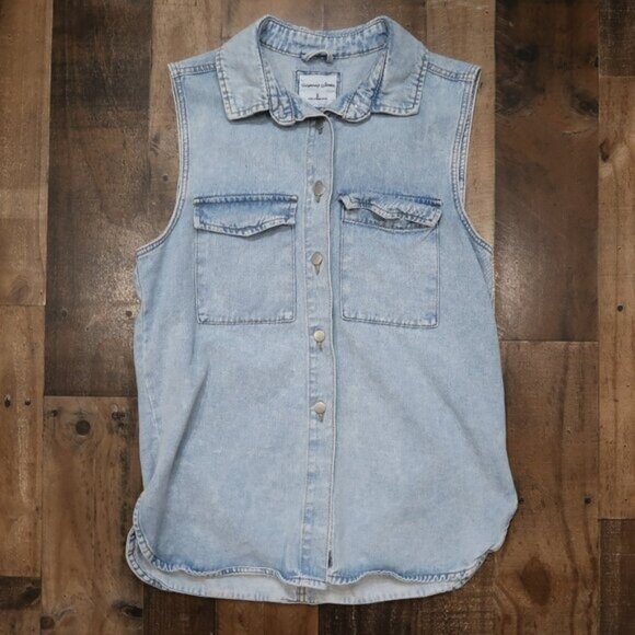 Highway Jeans Womans Small Sleeveless Denim Button Down Collared Top Grunge - Picture 1 of 4